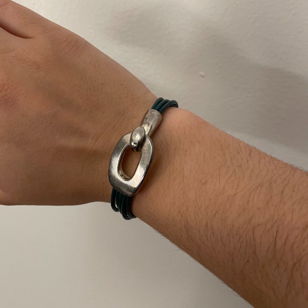 sterling silver and blue leather bracelet